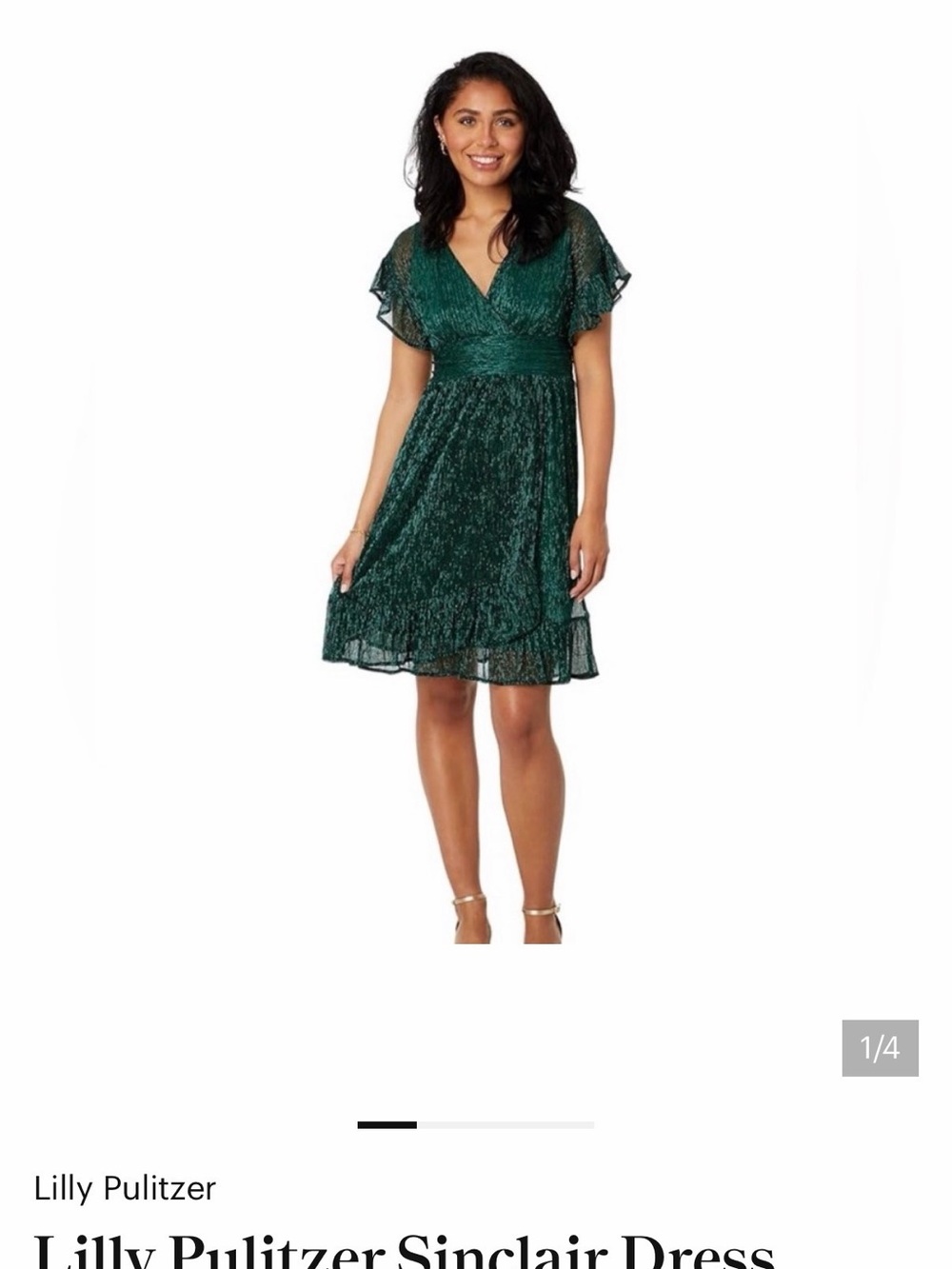 Lilly Pulitzer Deep Green Flutter-Sleeve Midi Dress
